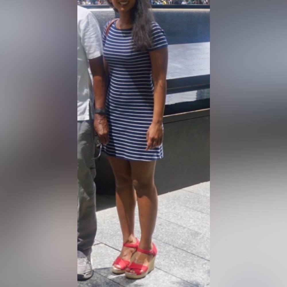 H&M Blue and White Striped Ribbed Dress